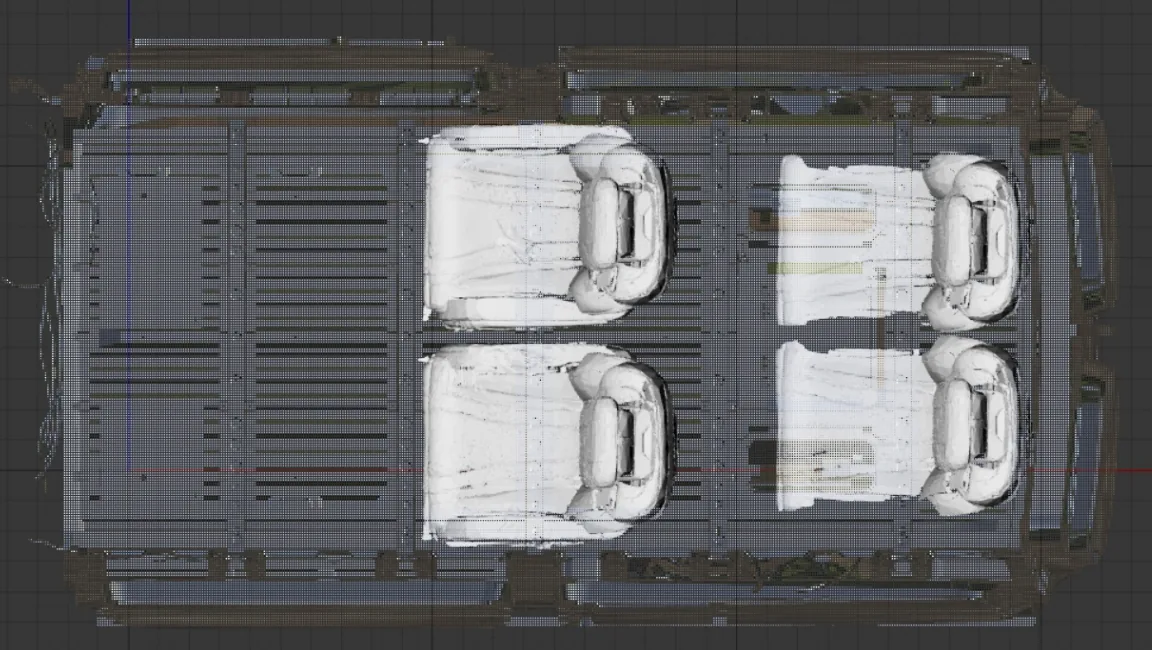 掃描後的座椅模型放進車廂 3D 模型的俯視圖